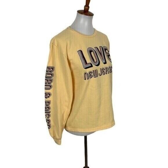 Mad Engine Love New Jersey Graphic Sweatshirt Yellow Long Sleeve Pullover Large - Picture 4 of 6